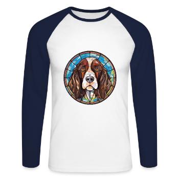 German Longhaired Pointer Dog Breed Watercolor - Unisex Long Sleeve Baseball T-Shirt - white/navy - Front - Nik (191cm)