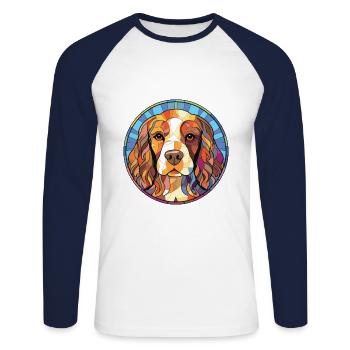 French Spaniel Dog Breed Watercolor Illustration - Unisex Long Sleeve Baseball T-Shirt - white/navy - Front - Nik (191cm)