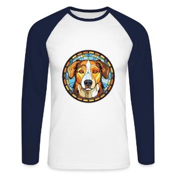 Georgischer Schäferhund Rasse buntes Aquarell - Unisex Baseballshirt langarm - Weiß/Navy - Vorne - Nik (191cm)