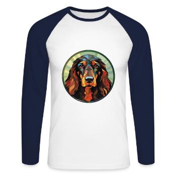 Gordon Setter chien race aquarelle Illustration - T-shirt baseball manches longues Homme - blanc/marine - Devant - Nik (191cm)