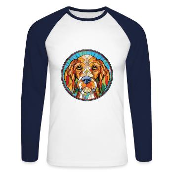 Griffon Nivernais race de chien aquarelle colorée - T-shirt baseball manches longues Homme - blanc/marine - Devant - Nik (191cm)