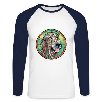 Irish Wolfhound chien race aquarelle Illustration - T-shirt baseball manches longues Homme - blanc/marine - Devant - Nik (191cm)