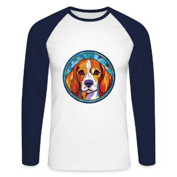 Kerry Beagle chien race aquarelle Illustration - T-shirt baseball manches longues Homme - blanc/marine - Devant - Nik (191cm)