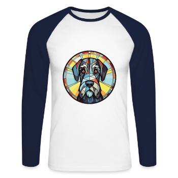 Illustration à l’aquarelle de race de chien Schnauzer géant - T-shirt baseball manches longues Homme - blanc/marine - Devant - Nik (191cm)