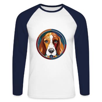 Grand Anglo Francais Tricolore Dog Watercolor - Unisex Long Sleeve Baseball T-Shirt - white/navy - Front - Nik (191cm)