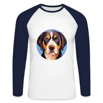 Grand Chien de Montagne Suisse Race Aquarelle Verre - T-shirt baseball manches longues Homme - blanc/marine - Devant - Nik (191cm)