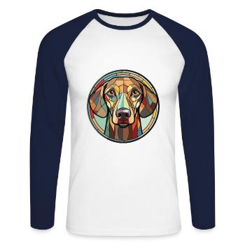 Grauer Hund Rasse Aquarell Glas Illustration - Unisex Baseballshirt langarm - Weiß/Navy - Vorne - Nik (191cm)