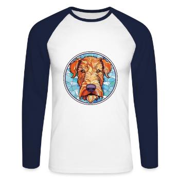 Irish Terrier Dog Breed Watercolor Illustration - Unisex Long Sleeve Baseball T-Shirt - white/navy - Front - Nik (191cm)