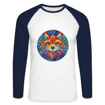 Indischer Spitz Hunderasse Aquarell Illustration - Unisex Baseballshirt langarm - Weiß/Navy - Vorne - Nik (191cm)