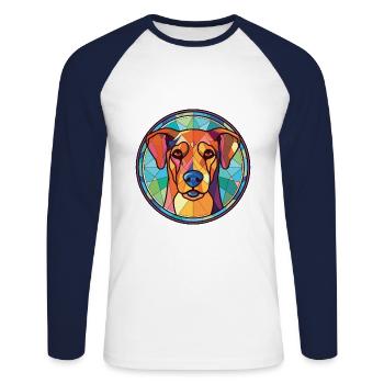 Hygenhund chien race aquarelle verre Illustration - T-shirt baseball manches longues Homme - blanc/marine - Devant - Nik (191cm)