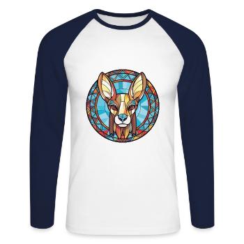 Lièvre indien chien race aquarelle Illustration - T-shirt baseball manches longues Homme - blanc/marine - Devant - Nik (191cm)