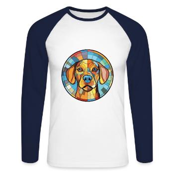 Hamiltonstovare Hunderasse Aquarell Illustration - Unisex Baseballshirt langarm - Weiß/Navy - Vorne - Nik (191cm)