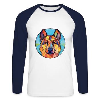 Karst Shepherd Dog Breed Watercolor Illustration - Unisex Long Sleeve Baseball T-Shirt - white/navy - Front - Nik (191cm)
