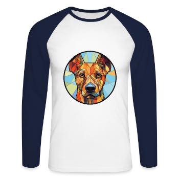 Jagdterrierl Hunderasse Aquarell Illustration - Unisex Baseballshirt langarm - Weiß/Navy - Vorne - Nik (191cm)