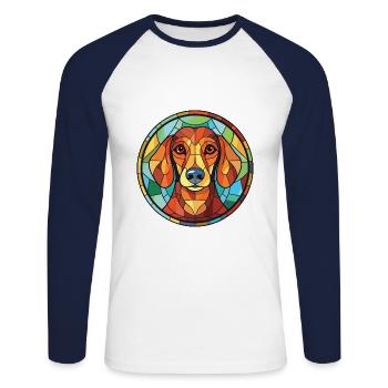 Jamthund Dog Breed Watercolor Glass Illustration - Unisex Long Sleeve Baseball T-Shirt - white/navy - Front - Nik (191cm)