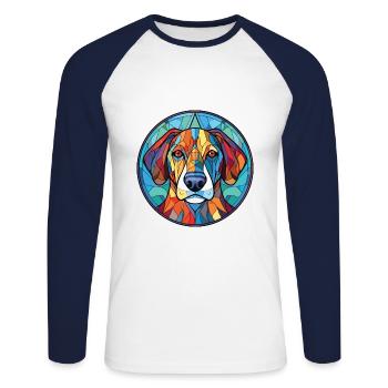 Kintamani chien race aquarelle verre Illustration - T-shirt baseball manches longues Homme - blanc/marine - Devant - Nik (191cm)