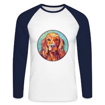 Irischer Setter Hund Rasse Aquarell Illustration - Unisex Baseballshirt langarm - Weiß/Navy - Vorne - Nik (191cm)