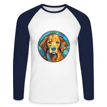 Hovawart chien race aquarelle verre Illustration - T-shirt baseball manches longues Homme - blanc/marine - Devant - Nik (191cm)