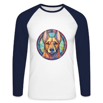 Kai Ken Dog Breed Colorful Watercolor Illustration - Unisex Long Sleeve Baseball T-Shirt - white/navy - Front - Nik (191cm)