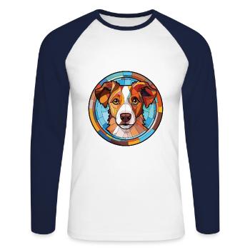 Koolie chien race coloré aquarelle Illustration - T-shirt baseball manches longues Homme - blanc/marine - Devant - Nik (191cm)