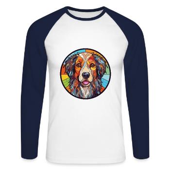 Kuchi Afghan Shepard chien race aquarelle colorée - T-shirt baseball manches longues Homme - blanc/marine - Devant - Nik (191cm)