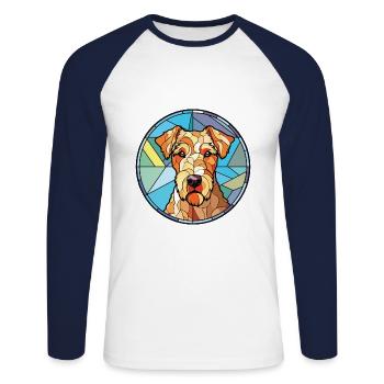 Lakeland Terrier chien race aquarelle Illustration - T-shirt baseball manches longues Homme - blanc/marine - Devant - Nik (191cm)