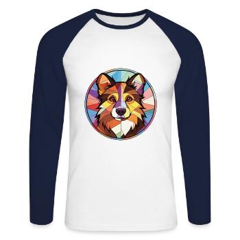 Illustration à l’aquarelle de race de chien de berger de Laponie - T-shirt baseball manches longues Homme - blanc/marine - Devant - Nik (191cm)