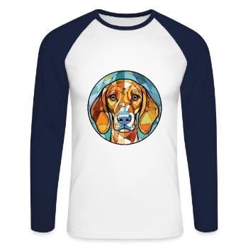 Leopard Hound Dog Breed Watercolor Illustration - Unisex Long Sleeve Baseball T-Shirt - white/navy - Front - Nik (191cm)