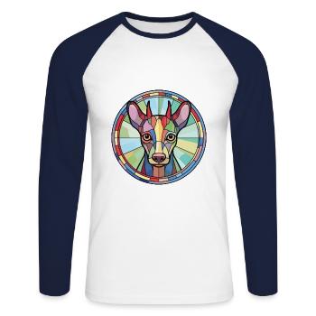 Mexican Hairless Dog Breed Watercolor Illustration - Unisex Long Sleeve Baseball T-Shirt - white/navy - Front - Nik (191cm)