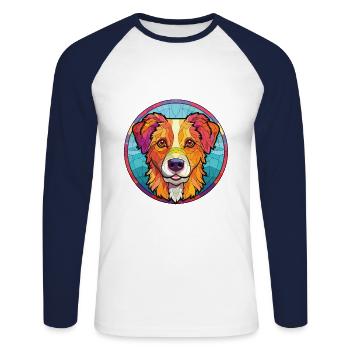 Kyi Leo Hunderasse Bunte Aquarell-Illustration - Unisex Baseballshirt langarm - Weiß/Navy - Vorne - Nik (191cm)
