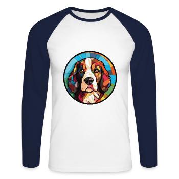 Landseer Dog Breed Watercolor Glass Illustration - Unisex Long Sleeve Baseball T-Shirt - white/navy - Front - Nik (191cm)