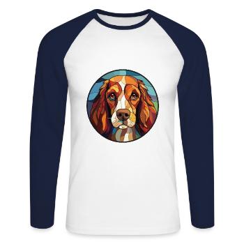 Norfolk Spaniel Dog Breed Watercolor Illustration - Unisex Long Sleeve Baseball T-Shirt - white/navy - Front - Nik (191cm)