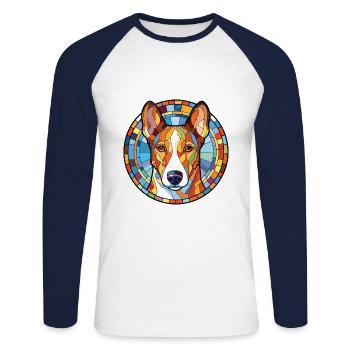 Glatte Collie-Hunderasse Aquarell-Illustration - Unisex Baseballshirt langarm - Weiß/Navy - Vorne - Nik (191cm)