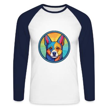 Norrbottenspets Hunderasse Aquarell Illustration - Unisex Baseballshirt langarm - Weiß/Navy - Vorne - Nik (191cm)