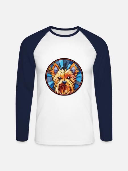 Silky Terrier Hunderasse Aquarell Illustration - Unisex Baseballshirt langarm - Weiß/Navy
