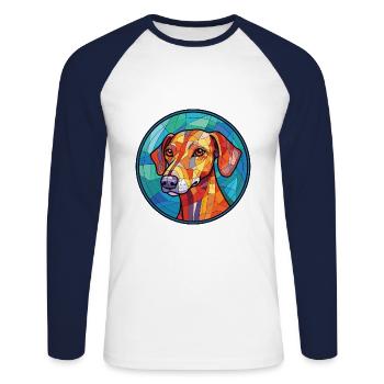Sloughi Hunderasse bunte Aquarell-Illustration - Unisex Baseballshirt langarm - Weiß/Navy - Vorne - Nik (191cm)