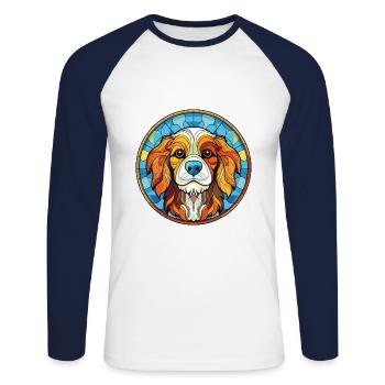 Smalandsstovare Hunderasse Aquarell Illustration - Unisex Baseballshirt langarm - Weiß/Navy - Vorne - Nik (191cm)
