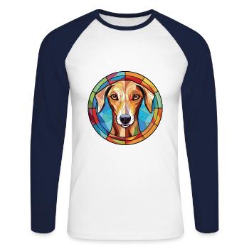 Vieux lévrier croate race chien aquarelle verre - T-shirt baseball manches longues Homme - blanc/marine - Devant - Nik (191cm)