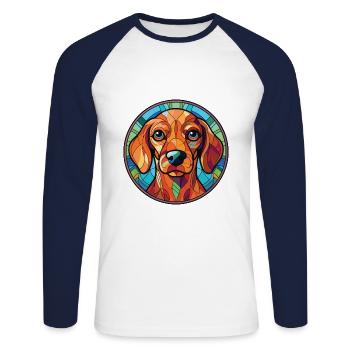Slovensky Cuvac race chien aquarelle Illustration - T-shirt baseball manches longues Homme - blanc/marine - Devant - Nik (191cm)
