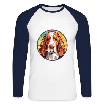 Welsh Springer Spaniel chien race verre aquarelle - T-shirt baseball manches longues Homme - blanc/marine - Devant - Nik (191cm)
