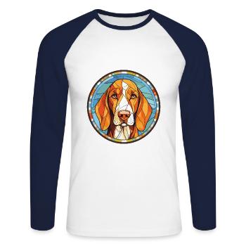 Chien chien chien chien race aquarelle Illustration - T-shirt baseball manches longues Homme - blanc/marine - Devant - Nik (191cm)
