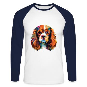 Cavalier King Charles Spaniel Hunderasse Aquarell - Unisex Baseballshirt langarm - Weiß/Navy - Vorne - Nik (191cm)