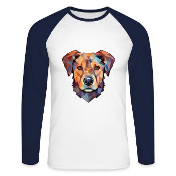 Hygenhund chien race aquarelle verre Illustration - T-shirt baseball manches longues Homme - blanc/marine - Devant - Nik (191cm)
