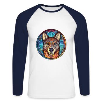 Tamaskan Dog Breed Watercolor Glass Illustration - Unisex Long Sleeve Baseball T-Shirt - white/navy - Front - Nik (191cm)