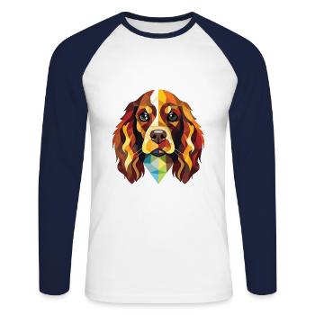 Spaniel Dog Breed Colorful Watercolor Illustration - Unisex Long Sleeve Baseball T-Shirt - white/navy - Front - Nik (191cm)