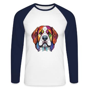 St Bernard chien race aquarelle verre Illustration - T-shirt baseball manches longues Homme - blanc/marine - Devant - Nik (191cm)