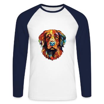 Hovawart chien race aquarelle verre Illustration - T-shirt baseball manches longues Homme - blanc/marine - Devant - Nik (191cm)