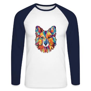 Indischer Spitz Hunderasse Aquarell Illustration - Unisex Baseballshirt langarm - Weiß/Navy - Vorne - Nik (191cm)