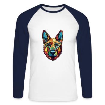 Deutscher Schäferhund Rasse Aquarell Illustration - Unisex Baseballshirt langarm - Weiß/Navy - Vorne - Nik (191cm)