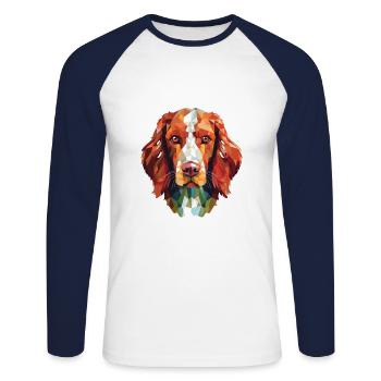 Irischer roter und weißer Setter Hunderasse Aquarell - Unisex Baseballshirt langarm - Weiß/Navy - Vorne - Nik (191cm)